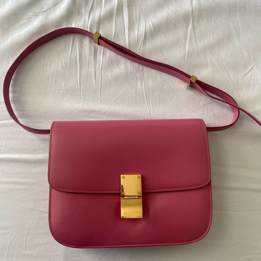Celine Phoebe Philo Classic calfskin leather box bag Pink Medium